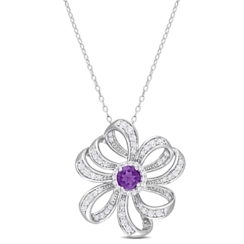2 CT TGW African Amethyst and White Topaz Flower Pendant with Chain in
Sterling Silver