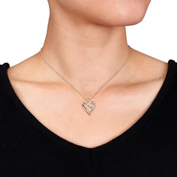 Diamond Heart Pendant with Chain in 18K Yellow Gold Over Sterling Silver