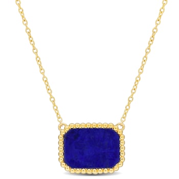 5 CT TGW Lapis Necklace with Beaded Halo in Yellow Plated Sterling Silver