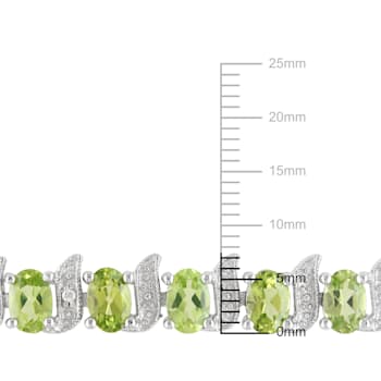 11 3/4 CT TGW Peridot and Diamond S-Link Bracelet in Sterling Silver