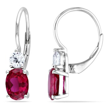 4-5/8ctw Created Ruby and Created White Sapphire Earrings in Sterling Silver