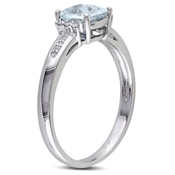 4/5 CT TGW Aquamarine and Diamond Accent Ring in Sterling Silver