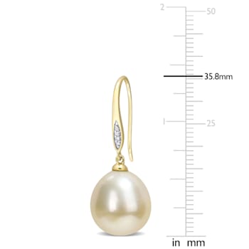 12-12.5MM Golden South Sea Cultured Pearl and Diamond Accent Earrings in
10K Yellow Gold