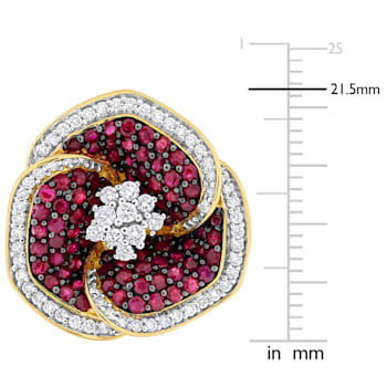 1 5/8 CT TGW Ruby and 3/5 CT TW Diamond Floral Ring in 14K Yellow Gold