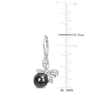 8-9MM Black Tahitian Cultured Pearl and Diamond Accent Bow Leverback
Earrings in Sterling Silver