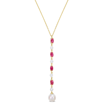 1 CT TGW Ruby and 7.5-8MM Freshwater Pearl with 1/5 CT TW Diamond
Necklace in 10K Yellow Gold