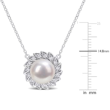 9.5-10MM  Freshwater Cultured Pearl and 1/6 CT TGW Created Sapphire
Pendant in Sterling Silver