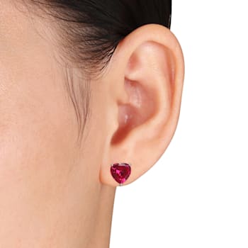 5-1/2ctw Created Ruby Stud Earrings in Sterling Silver