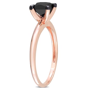 1 ct Black Diamond Solitaire Engagement Ring in 14K Rose Gold