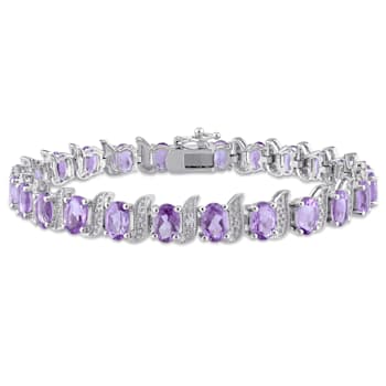 9 5/8 CT TGW Amethyst and Diamond Accent Bracelet in Sterling Silver