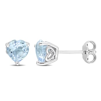 2 CT TGW Heart Sky Blue Topaz Stud Earrings in Sterling Silver
