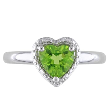 1 1/3 CT TGW Peridot Heart Halo Ring in Sterling Silver