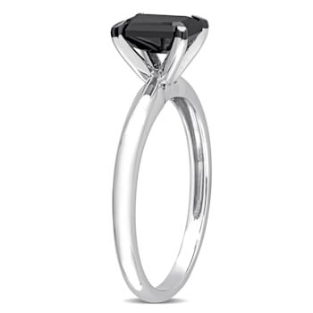 1 ct Black Diamond Solitaire Engagement Ring in 14K White Gold