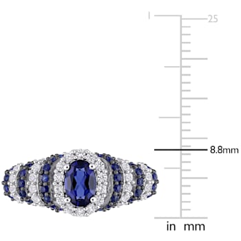 1 1/2 CT TGW Created Blue and White Sapphire Vintage Ring in Sterling Silver