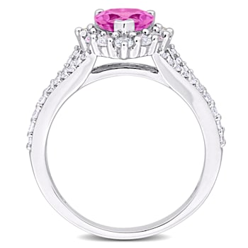 2 1/2 CT TGW Created Pink and White Sapphire Halo Heart Engagement Ring
in Sterling Silver