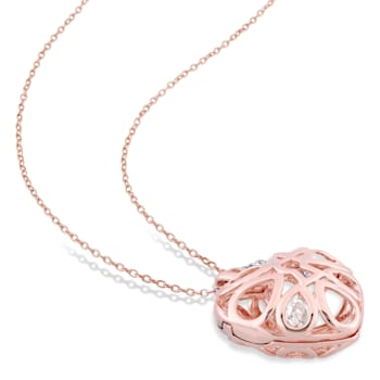 1 1/10 CTW White Topaz Heart Locket and Key Pendant in Rose Plated
Sterling Silver