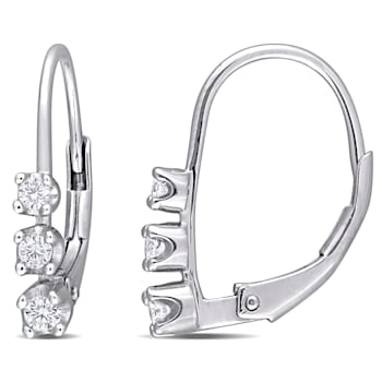 1/4 CT TW 3 Stone Diamond Leverback Earrings in Sterling  Silver