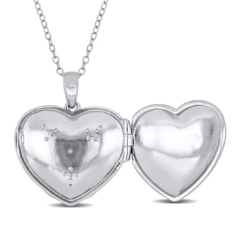 Diamond Accent Embossed Vintage Filigree Heart Locket Pendant with Chain
in Sterling Silver