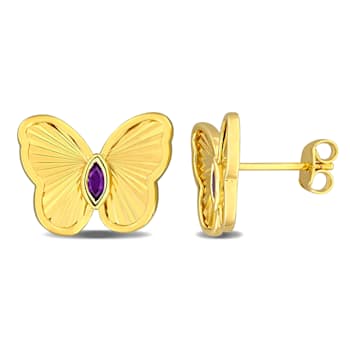 1/7 CT TGW Amethyst Butterfly Stud Earrings in Yellow Plated Sterling Silver
