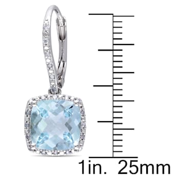 8 1/2 CT TGW Blue Topaz and 1/5 CT TW Diamond Halo Earrings in Sterling Silver