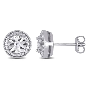 Diamond Accent Round Halo Stud Earrings in Sterling Silver