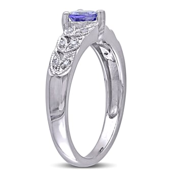 3/8 CT TGW Tanzanite and Diamond Accent Heart Vintage Ring in Sterling Silver
