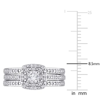 1/2 CT TW Diamond Cushion Shape Double Halo Bridal Set in Sterling Silver