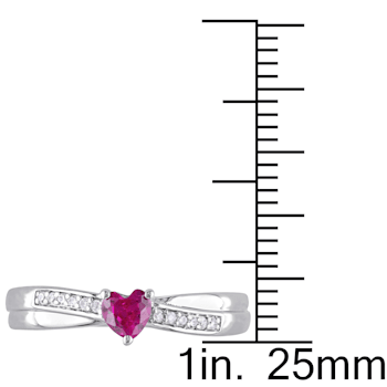 1/3 ctw Created Ruby and Diamond Accent Heart Ring in Sterling Silver