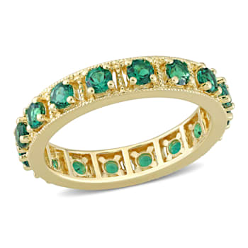 1 2/5 CTW Created Emerald Eternity Ring in Yellow Plated Sterling Silver