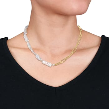 5-7 MM Freshwater Cultured Pearl Link Chain Necklace in 18K Yellow Gold
Over Sterling Silver
