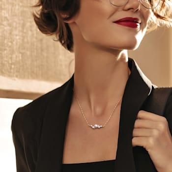 3-6.5 MM Freshwater Cultured Pearl with White Topaz Necklace in 18K
Yellow Gold Over Sterling Silver