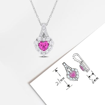 2 7/8 CT TGW Created Pink and White Sapphire Halo Heart Pendant With
Chain in Sterling Silver