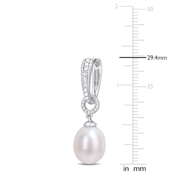 8-8.5 MM Freshwater Cultured Pearl and Diamond Accent Drop Hoop Earrings
in Sterling Silver
