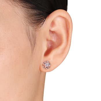 Created White Sapphire Flower Stud Earrings in Rose Plated Sterling Silver