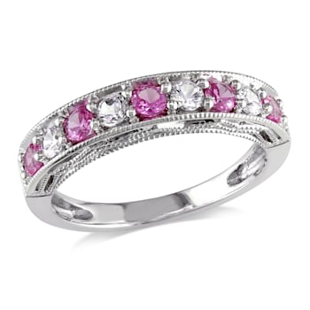 4/5 CTW Created Pink and Created White Sapphire Anniversary Band in
Sterling Silver