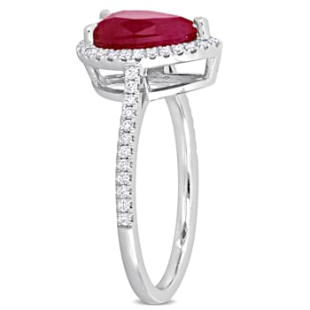 2 3/5 CT TGW Ruby and 1/4 CT TW Diamond Halo Ring in 14K White Gold