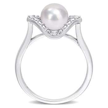7-7.5MM Freshwater Cultured Pearl and Created White Sapphire Halo Ring
in Sterling Silver
