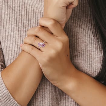 1 3/5 CT TGW Amethyst, Rose de France and 1/10 CT TW Diamond Toi et Moi
Ring in 14K Rose Gold