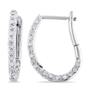 1/2 CT TW Diamond Hoop Earrings in 10k White Gold