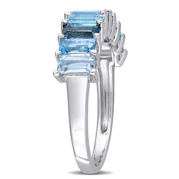 2 1/2 CT TGW Sky Blue, London Blue and Swiss Blue Topaz Ring in Sterling Silver