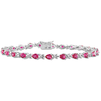 5 1/3 CT TGW Created Ruby X Link Bracelet in Sterling Silver