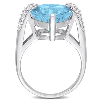 7 CT TGW Sky Blue Topaz and 1/5 CT TW Diamond Heart Ring in 14K White Gold