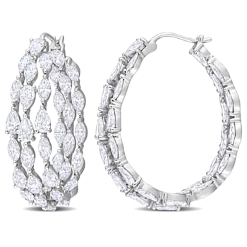 11 1/10 CT TGW Lab Grown Diamond Triple Row Hoop Earrings in 14K White Gold
