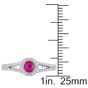 1/3 CT TGW Ruby and 1/5 CT TW Diamond Halo Engagement Ring in 14K White Gold