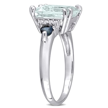 3 1/3 CT TGW Ice Aquamarine, Blue Sapphire and Diamond-Accent Cocktail
Ring in Sterling Silver