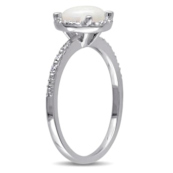 4/5 CT TGW Opal and Diamond Accent Halo Ring in Sterling Silver