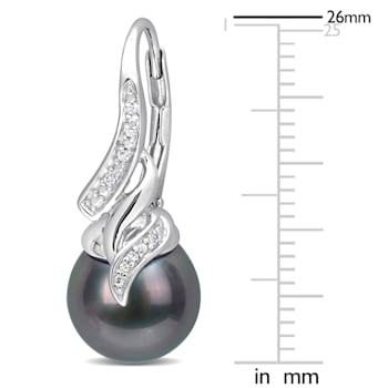 9-9.5 MM Black Tahitian Cultured Pearl and Diamond Accent Twist Drop
Earrings in Sterling Silver