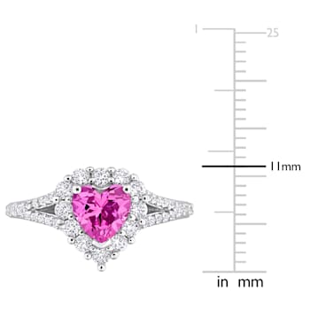 2 1/2 CT TGW Created Pink and White Sapphire Halo Heart Engagement Ring
in Sterling Silver