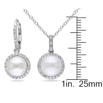 8-8.5MM Freshwater  Cultured Pearl and 1/3 CT TW Diamond Earrings and
Pendant in Sterling Silver