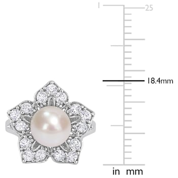 8.5-9MM Freshwater Cultured Pearl and Created White Sapphire Pearl Ring
in Sterling Silver